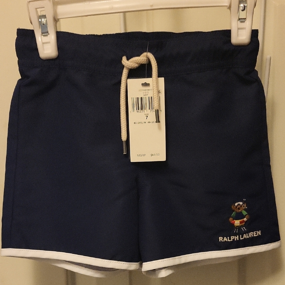 Ralph Lauren Navy Swim Shorts with Embroidered Bear